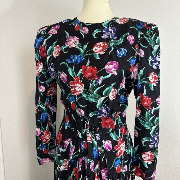 VTG Maggy London Jeannene Booher 100% Silk Floral Black Dress Size 10 Bloomcore - Picture 10 of 15